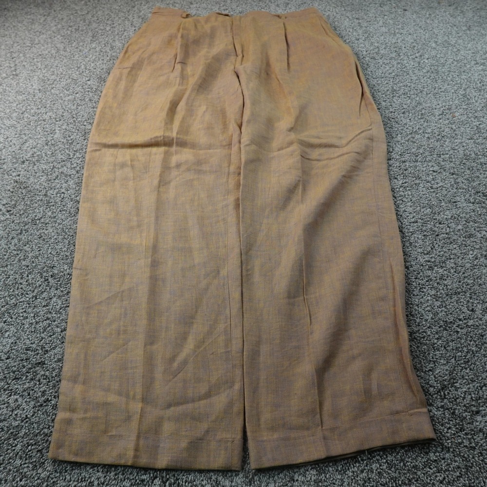 Inserch Pants Mens 40 Beige Orange Linen Pleated Trouser Dress Slacks Cuffed USA
